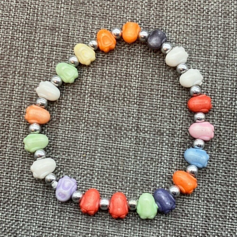 Trrtlz Penguin Stretch Bracelet 7 In Multicolor Beads Silver Friendship Retro